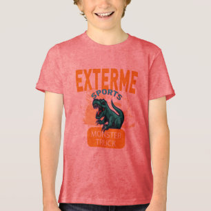 T-shirt En Tri-matière Dinosaur équitation dans l'arrière monstre camion 