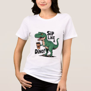 T-shirt En Tri-matière dinosaure buvant du café