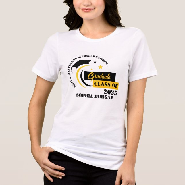 T-shirt En Tri-matière Diplômé Jaune Noir Blanc (Recto)