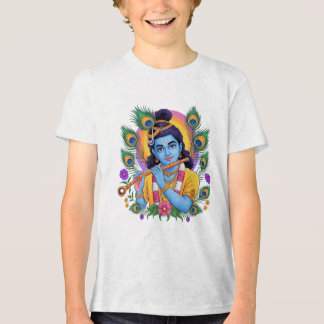 T-shirt En Tri-matière Divine Lord Krishna Playing Flute with Peacock Fea