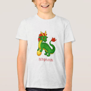 T-shirt En Tri-matière Dragon Chinois Vert Nom Personnalisé