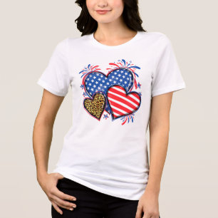 T-shirt En Tri-matière Drapeau Américain Cœur Léopard Sublimation-64210