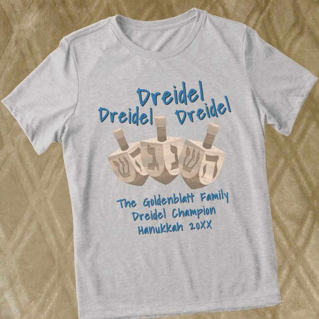 T-shirt En Tri-matière Dreidel Champion Rustique en chêne Hanoukka Funny (Personalize this cute dreidel tee shirt for Hanukkah with your own custom dark blue text)