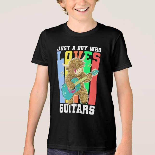 T-shirt En Tri-matière Drôle Guitariste vache Highland (Recto)