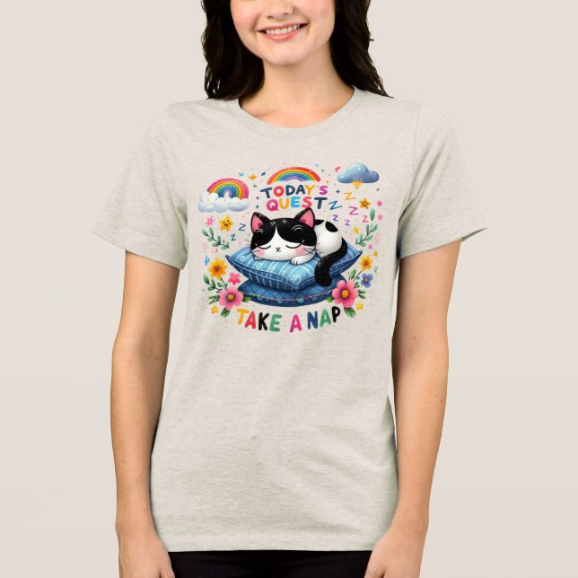 T-shirt En Tri-matière 🐱 Drôle Quest Next Quest Prenez un chat Nap Cute  (Recto)