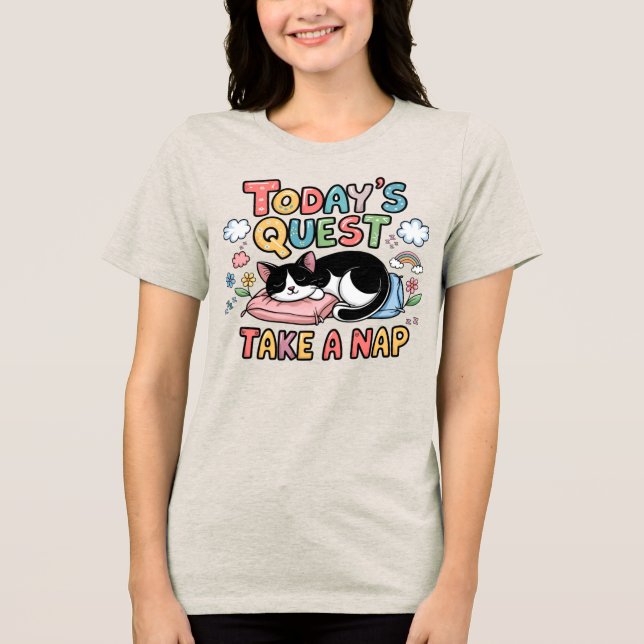 T-shirt En Tri-matière 🐱 Drôle Quest Next Quest Prenez un chat Nap Cute  (Recto)