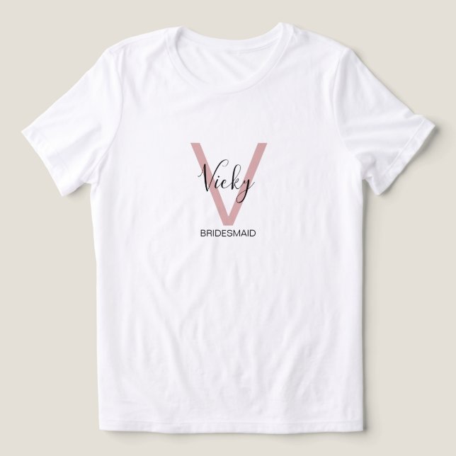 T-shirt En Tri-matière Dusty Pink Bridesmaid Monogram (Design Recto)