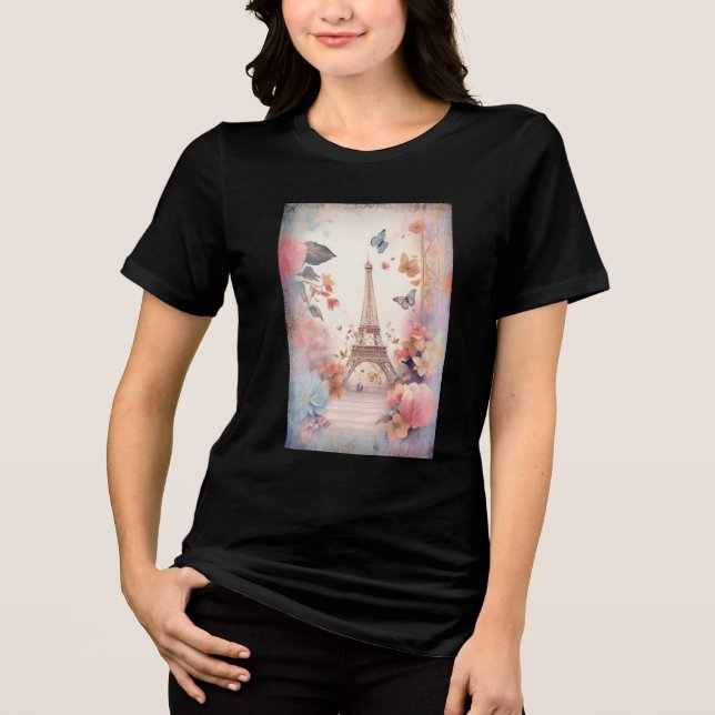 T-shirt En Tri-matière Eiffel Tower Butterflies and Flowers (Recto)