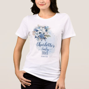 T-shirt En Tri-matière Elégant Baby shower Floral d'hiver bleu