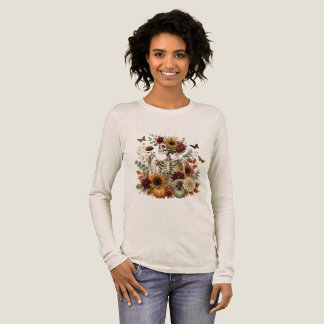 T-shirt En Tri-matière Élégant squelette floral gothique mode d'automne