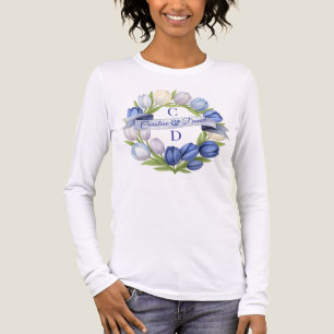 T-shirt En Tri-matière Elégante aquarelle Tulipe Mariage de couronne bleu