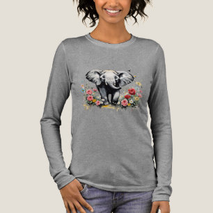 T-shirt En Tri-matière Eléphant Bébé avec Roses