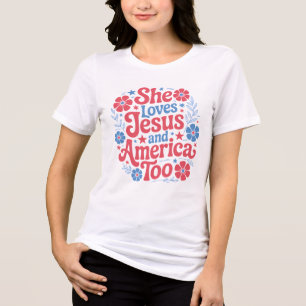 T-shirt En Tri-matière Elle aime Jésus et l'Amérique aussi