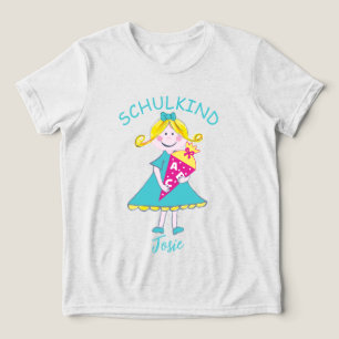T-shirt En Tri-matière Enfant scolarisé - Fille avec cône scolaire - turq