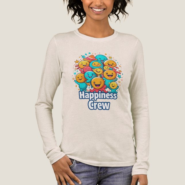 T-shirt En Tri-matière Équipage de bonheur - mignon & joyeux long manche  (Recto)