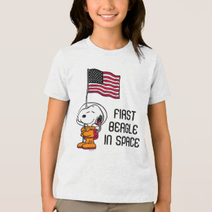T-shirt En Tri-matière ESPACE Snoopy avec astronaute du drapeau