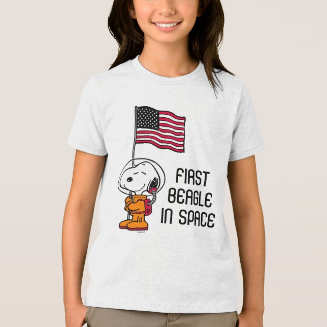 T-shirt En Tri-matière ESPACE | Snoopy avec astronaute du drapeau (Recto)