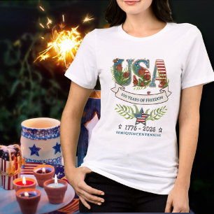 T-shirt En Tri-matière États-Unis 250 Ans de Liberté Aquarelle Botanique