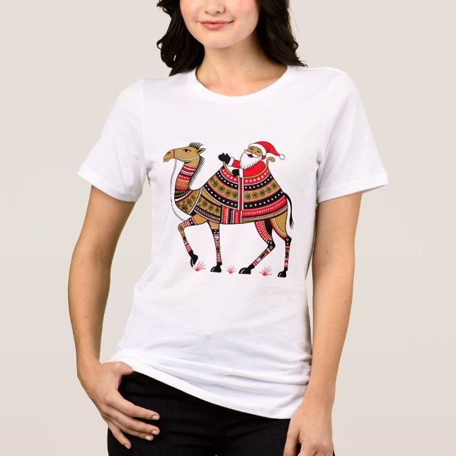 T-shirt En Tri-matière Ethnic Santa and Camel Winter Print (Recto)