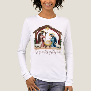 T-shirt En Tri-matière Fausse broderie Nativité Religieux Noël