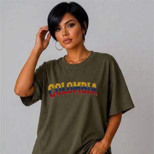 T-shirt En Tri-matière Faux Patchwork Colombie Fierté Rétro du Pays