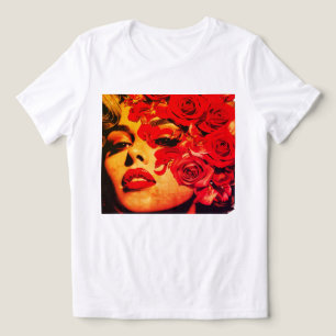 T-shirt En Tri-matière Femme avec des roses couvrant son visage sur un bl