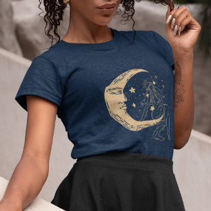 T-shirt En Tri-matière Femme céleste lune & étoiles, boho, or élégant