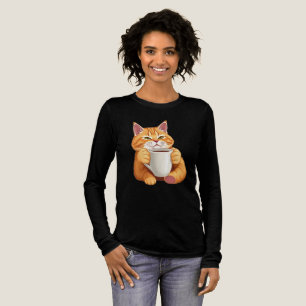 T-shirt En Tri-matière Femme Chat Roux Mignon Café Graphique Manches Long