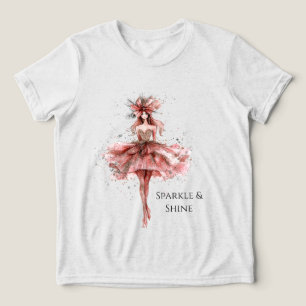 T-shirt En Tri-matière Fille étincelante en Rose Rose robe or