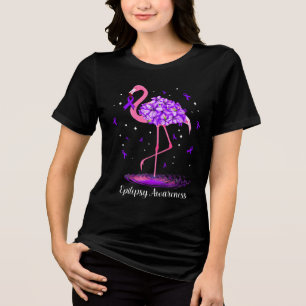 T-shirt En Tri-matière Flamingo Rose Ruban Violet de Sensibilisation