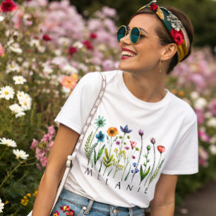 T-SHIRT  EN TRI-MATIÈRE FLEURS SAUVAGES PRESSÉES