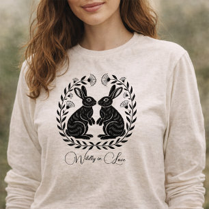 T-shirt En Tri-matière Folle amoureuse   Lapins romantiques en linogravur