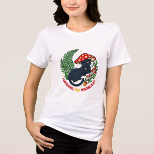 T-shirt En Tri-matière Fourrageant sous le clair de lune Chat noir et fem
