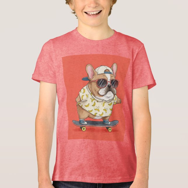T-shirt En Tri-matière French Bulldog sur un skateboard, par Natasha Us (Recto)