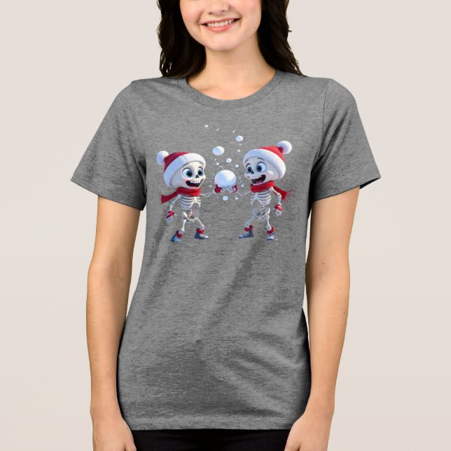 T-shirt En Tri-matière Funny Santa Skeletons Having a Snowball Fight  (Recto)