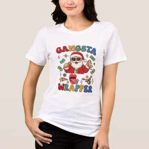 T-shirt En Tri-matière Gangsta Emballage Noël Père Noël Microphone Argent