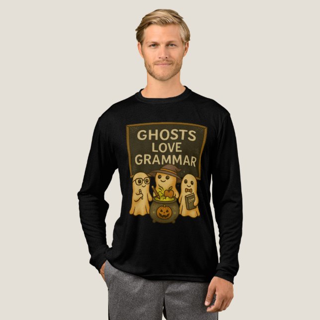 T-shirt En Tri-matière Ghosts Love Grammar Mignonne Enseignant en classe  (Recto complet)