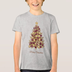 T-shirt En Tri-matière Gold Burgundy Noël Tree Holiday
