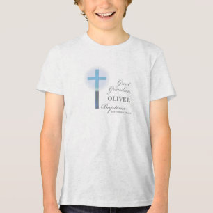 T-shirt En Tri-matière Grand Baptême petit-fils Bleu dentelle personnalis