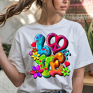 T-shirt En Tri-matière Graphisme LOVE de style hippie coloré