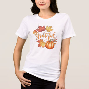 T-shirt En Tri-matière Grateful Citrouille & Feuilles d'automne femmes