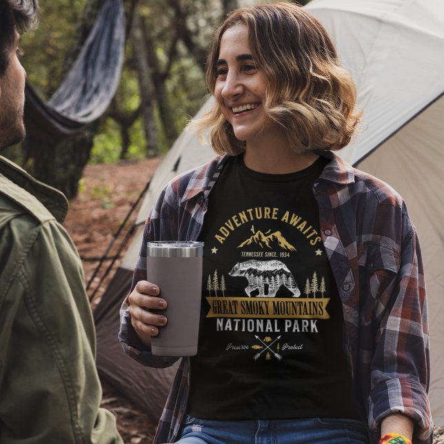 T-shirt En Tri-matière Great Smoky Mountains Retro Woodland Scene (Créateur téléchargé)