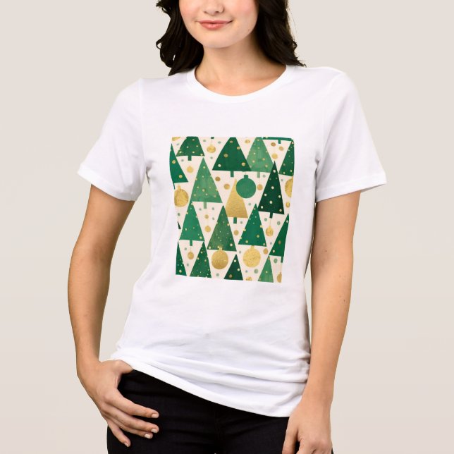 T-shirt En Tri-matière Green and Gold Abstract Christmas Tree Pattern (Recto)