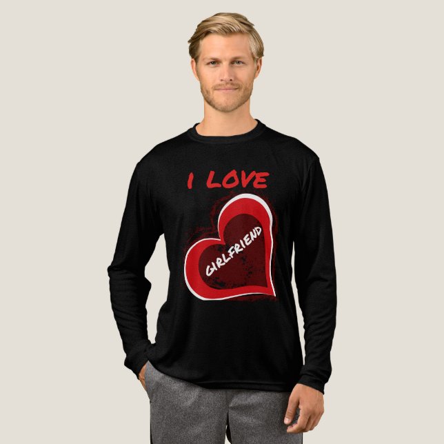 T-shirt En Tri-matière Grunge Style I Love My Girlfriend Heart Design (Recto complet)