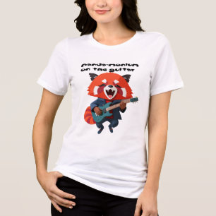 T-shirt En Tri-matière Guitare Cartoon Panda Rouge qui se Déhanche