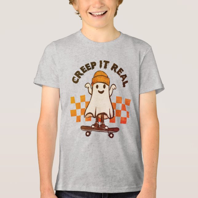 T-shirt En Tri-matière Halloween Creep It Real Cute Ghost Skateboard (Recto)