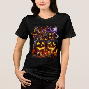 T-shirt En Tri-matière 🦇 Halloween 🎃 scène avec Haunting 🙅 Jack-o'-