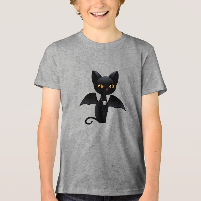 T-shirt En Tri-matière Halloween Vampire Chat noir avec ailes (Recto)