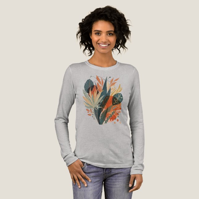T-shirt En Tri-matière Hand-Painted Plant Tee – Geometric Retro Style (Recto complet)