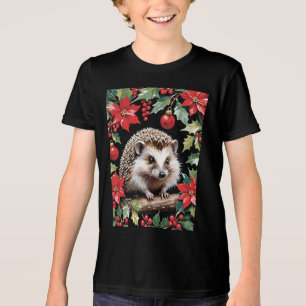 T-shirt En Tri-matière Hérisson de Noël avec poinsettias